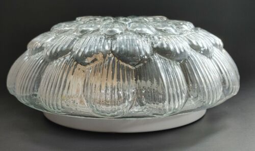 Vtg Lg Flush Mount Glass Ceiling Light Shade Fixture New Art Deco Italy 10x4 3/8 - Imagen 1 de 12