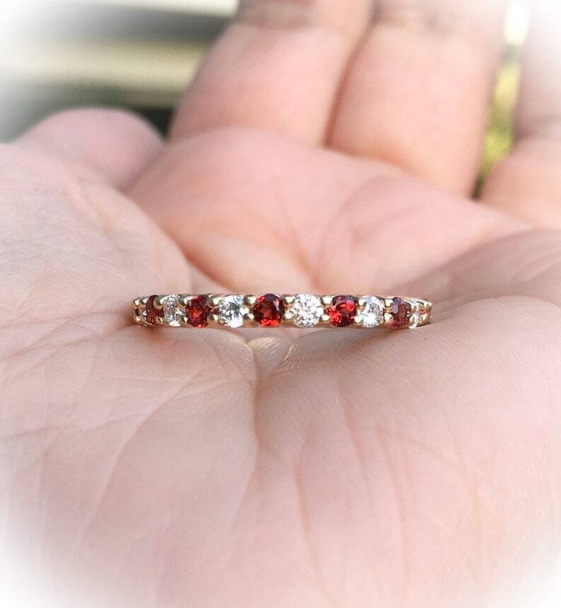 Amethyst Garnet Half Eternity Wedding Band Guard Ring 925 Silver Gift For Her-image