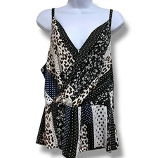 CAbi #3787 Women’s 14 Crossover Animal Print Mixed Print Draped Peplum Tank Top