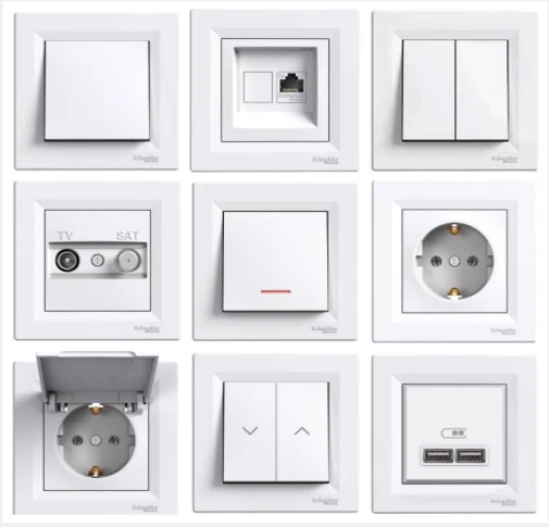 SCHNEIDER Asfora Schuko Steckdose Schalter Taster Dimmer Rahmen SAT TV Weiss