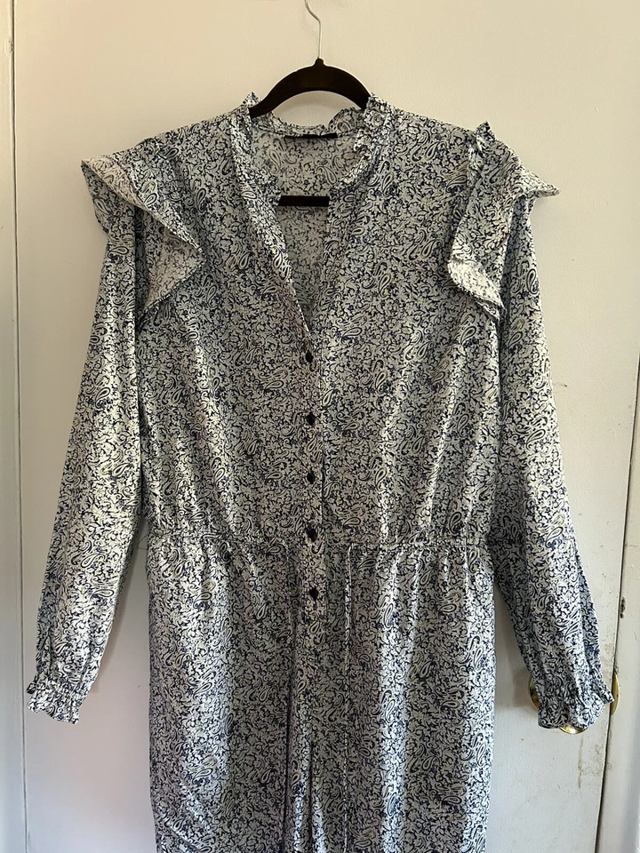 Macacão utilitário Inc International Concepts tamanho G manga longa floral botões azuis - Imagem 4 de 4