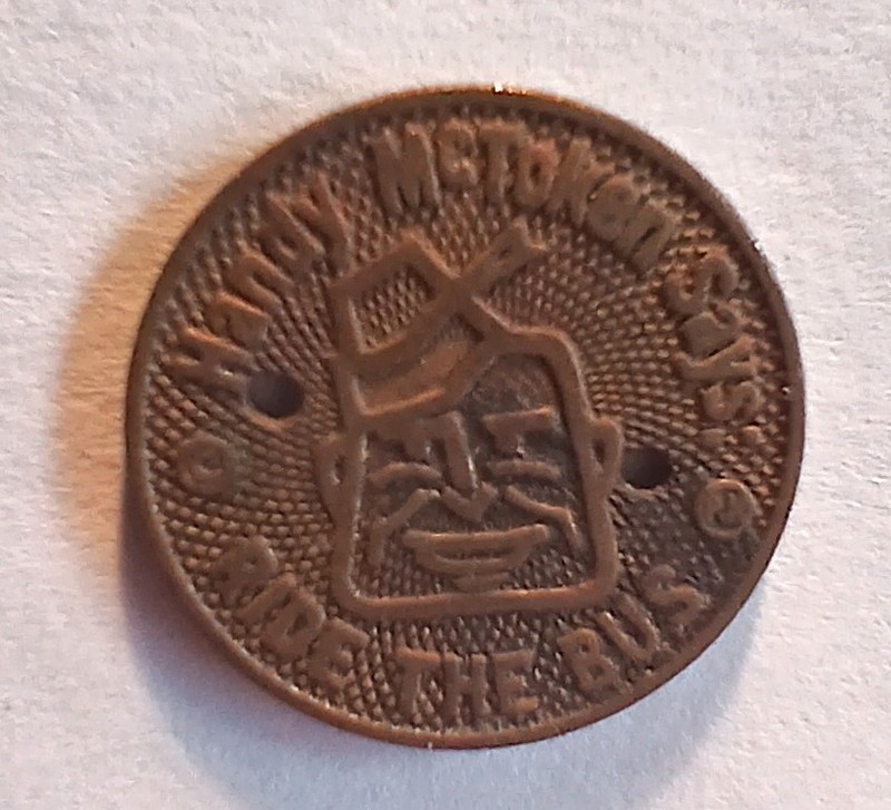 1950 Handy McToken Bus Fare token Topeka Transportation Co. Inc. Topeka, Kansas