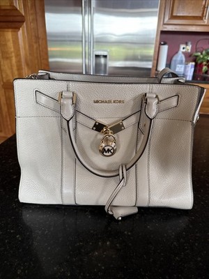 Michael Kors Mercer Large Pebble Leather Satchel Tote   Light Grey
