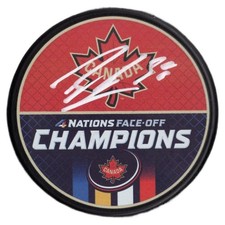 Brandon Hagel autographed signed 4 Nations Canada Champions puck JSA Lightning