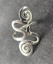 Sterling Silver Swirl Shape Finger Wrap Bypass Ring. Vintage Jewelry. UK size L½