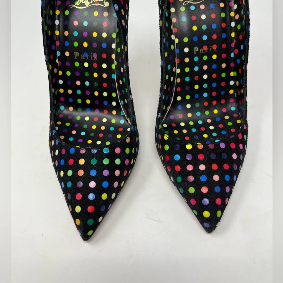 Christian Louboutin Hot Chick Negro Gamuza Multicolor Lunares Tacón Bomba 37.5 EU Foto 4 de 4