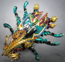 LUNCH AT THE RITZ Beetle Bijoux Huge Enamel Crystal Bug Brooch on Original Card!