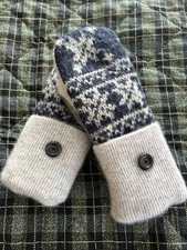 Wool Upcycled Sweater Mittens Fleece Lined Free Shipping