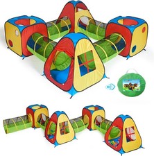 8 in 1 Pop Up Children Play Tent House with 4 Tunnel, 4 Tents for Boys, Girls