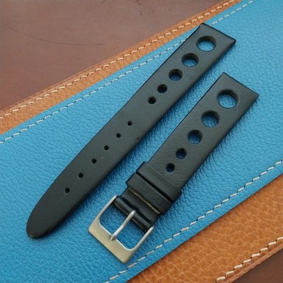 Vintage 18mm Rally GT Black Tapered Leather Hirsch Classic Unused Watch Band