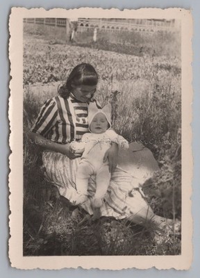 Mother with Children in Meadow - Vintage Photo 1930s