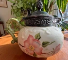 Antique Painted Milk Glass syrup Pitcher/Jug; K T & K Co.  (109)