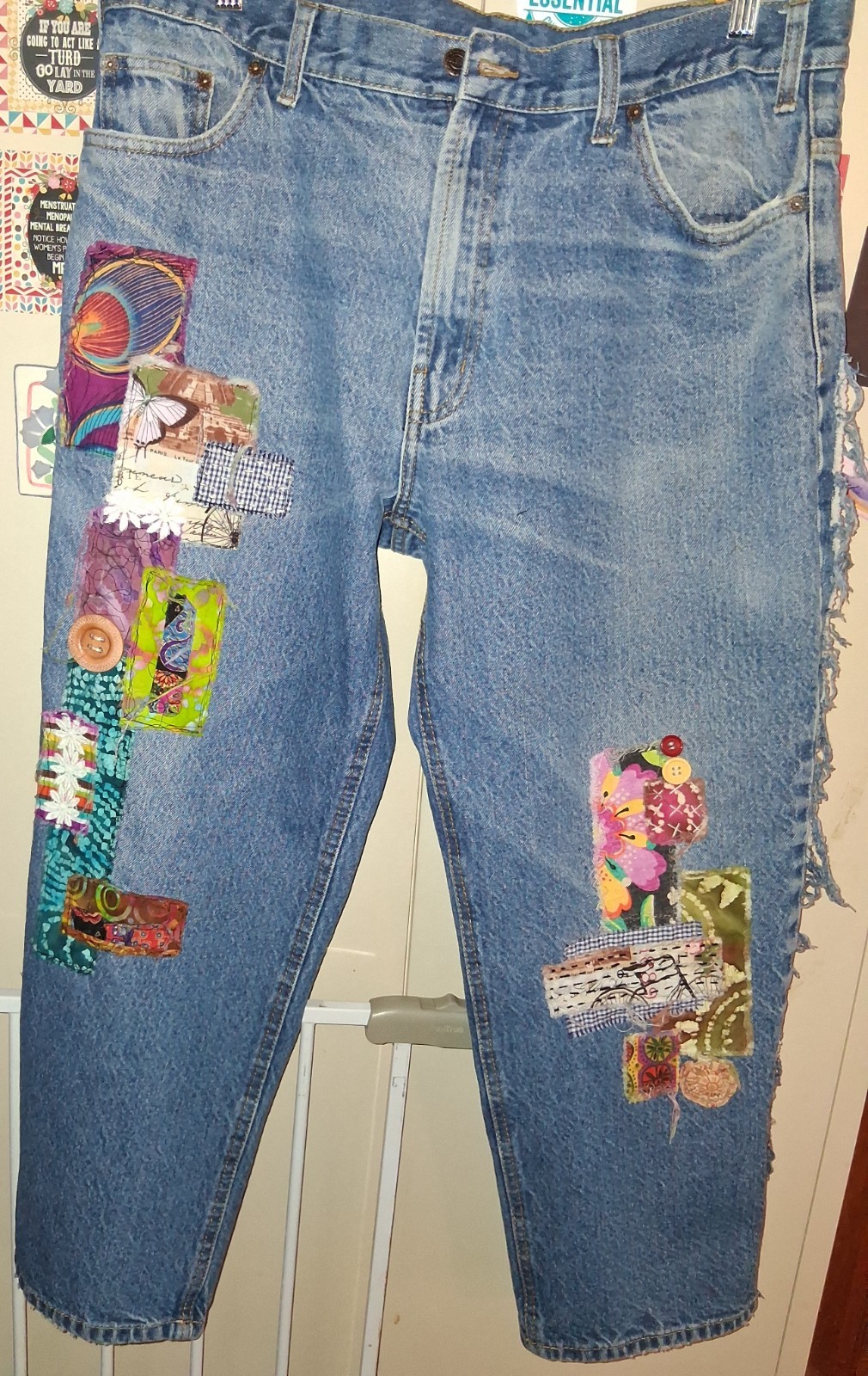 OOAK Handmade Upcycled Patchwork Denim Jeans Blue… - image 1