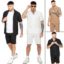 Enzo Shirts Mens Regular Fit Short Sleeved Shirt Casual Summer Solid Button Top