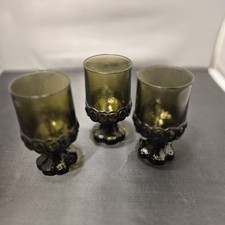 Vintage Tiffin Franciscan Madeira Heavy Footed Olive Green Glass/Goblets set 3