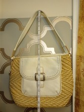 Brighton Colby Shoulder Bag Tan/wht Straw Pebbled Leather W Orig Box & Dust Bag