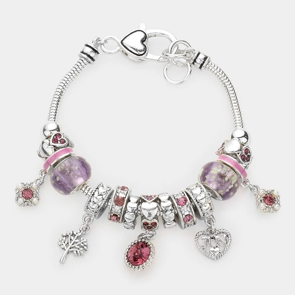 Pulsera con dije de piedra de nacimiento de junio | Joyería con cuentas de cristal rosa para mujer idea de regalo Foto 2 de 2