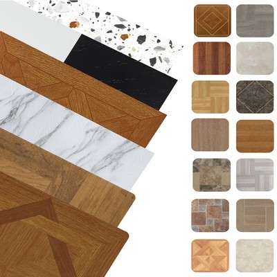 PowerSellerUSA Self Adhesive 45PCS Vinyl Floor Tiles Peel Stick Multiple Design