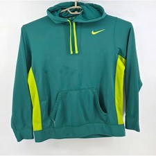 Nike Mens Large Hoodie Therma FIT Teal Neon Green Pullover Sweatshirt Training
