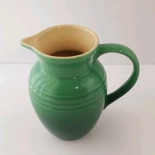 Le Creuset Stoneware Pitcher Milk Juice Syrup Ombre Green 5.75" VGC 