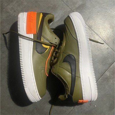 Nike Air Force 1 Olive Black White Orange Men's Low Top Sneaker