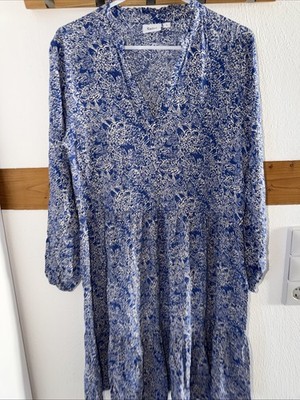 Saint Tropez Damen Kleid Blau Weiß Langarm Gr.S Viskose