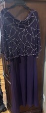 Women  s Formal Dress Size 8PJKara Purple Gown Beaded Sequins Short Sleeve DWK176