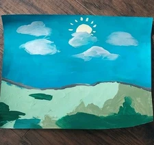 GAT ORIGINAL Acrylic Painting IMPRESSIONISM  Abstract Sun 8.5 X 11 Landscape 