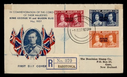 DR WHO 1937 NEW ZEALAND COOK ISLANDS OVPT FDC KGVI CORONATION COMBO M70759