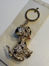 DALMATINER HUND DOPPEL SCHLÜSSELANHÄNGER TASCHENANHÄNGER MIT SCHMUCKSTEINEN