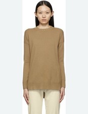 Max Mara Leisure Giorno Sweater Tan Wool Split Hem Pullover Fall Neutral 325
