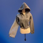Vintage Boxy Fit Gray Fleece Hoodie Cropped Y2K Zip Jacket S Cinched Waist Cute