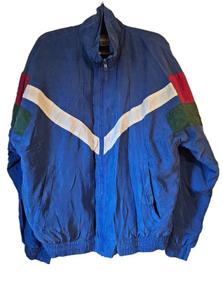 Vtg 80s 90s Casanova Italy Silk Colorblock Windbreaker Jacket Blue Retro Sz L