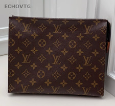 Louis Vuitton Monogram Clutch Brown Gold Unisex Adults Classic Fashion