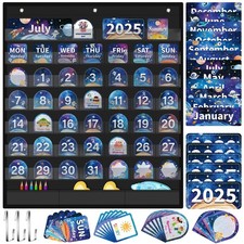 Classroom Calendar Pocket Chart with 116 Cards 32X28 Inch Space Calendar Bull...