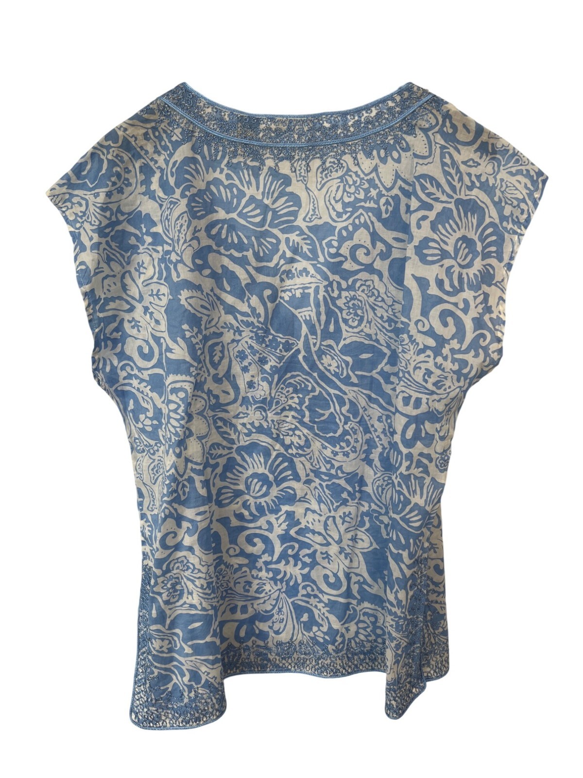 New York and Company Floral Embroidered Top Size Large VNeck Sleeveless Blue NEW