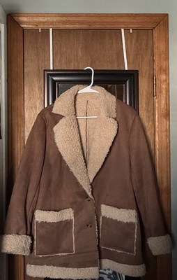 SHEIN LUNE Women's Brown Beige Sherpa Lined Button Jacket Long Sleeve Size 8/10