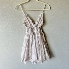 Sky to Moon Mini Floral Dress Size Small Smocked Lace Trim Boho Cottage Fairy