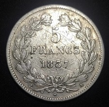 FRANCIA 5 FRANCHI 1837 MONETA IN ARGENTO qBB
