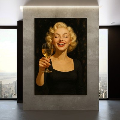 Marilyn Monroe Glas Wein, Wandbild Kunst, Acrylglas, Leinwand, Poster Wand deko