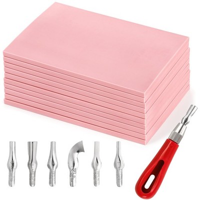 10 Pack 6x4 Inch Rubber Stamp Carving Blocks 6 PCS Knives Printmaking Kit