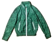 Rogue Windbreaker Mens Size M Green Black Packable Water Repel Hide-a-hood