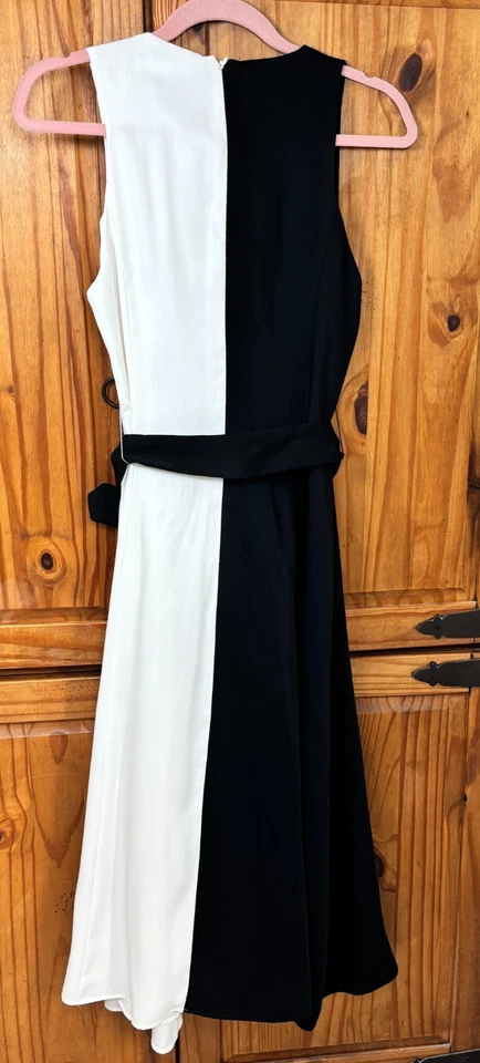 Vestido cinturón midi bicolor negro/blanco Mango para mujer talla mediana Foto 3 de 4