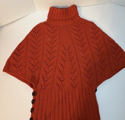 Vintage Esprit Collection Woman s  Knit Turtleneck poncho Wool Sweater Buttons M