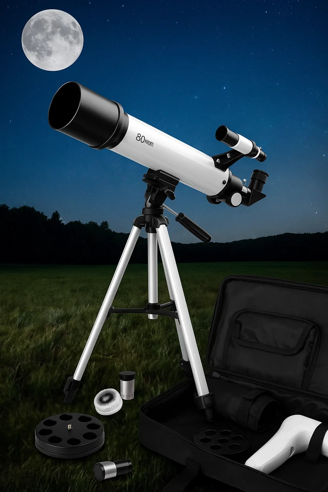 Hexeum 80/600 Astronomical Refractor Telescope 80mm Aperture w/ AZ Tripod & Phon - Image 2 of 3