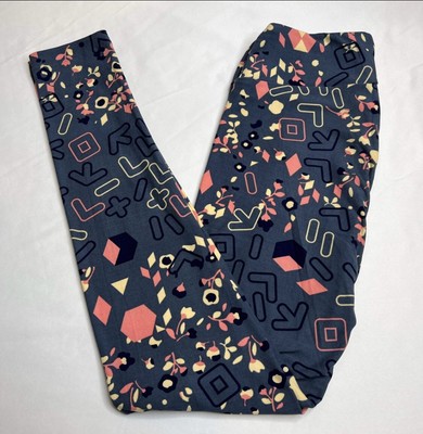 NEW LuLaRoe OS Leggings TRIBAL Tiki RETRO NAVY Blue Peach Contemporary Geometric