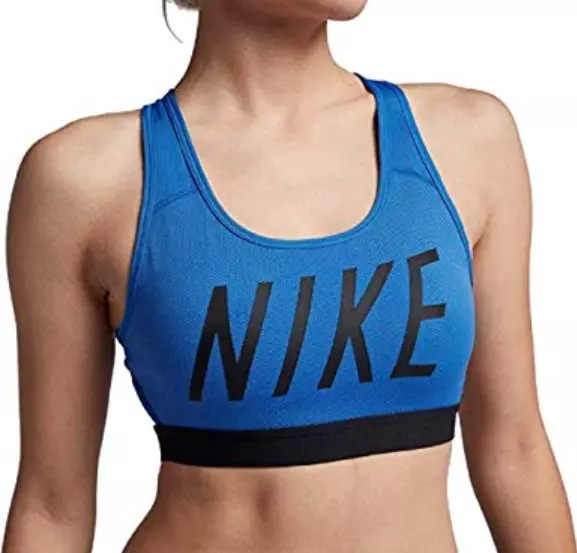 Nike Classic Logo Women's Medium Support Sports Bra DRI-FIT Royal  Blue/Black XL