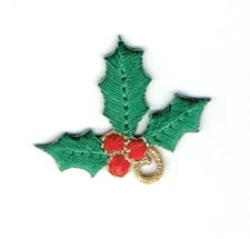 Small Mini Christmas Holly Leaves Red Berries Iron on Patch