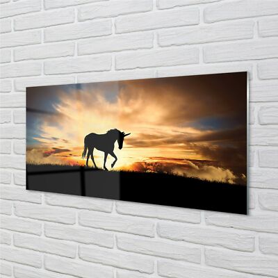 Tulup Glasbilder 100x50 Wandkunst Unicorn Sonnenuntergang