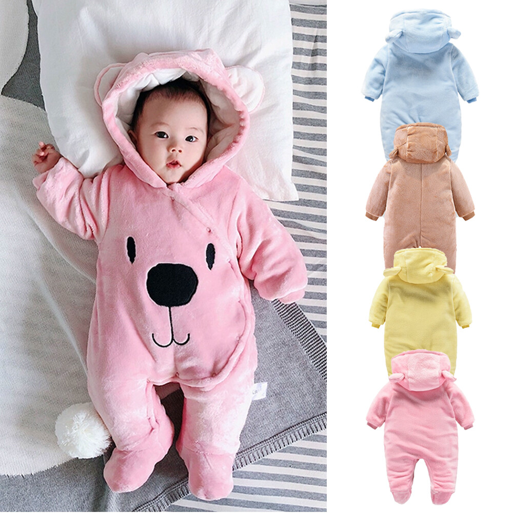 Newborn Baby Boy Girls Kids Bear Hooded Romper Jumpsuit Bodysuit Clothes  Outfits